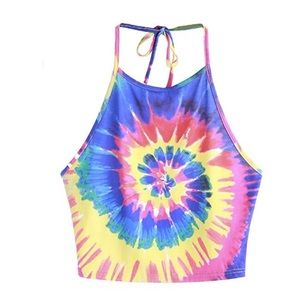 NEW rainbow tie dye backless halter top crop top